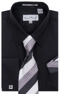 Karl Knox Men's French Cuff Shirt Set - Smooth Triple Stripe
