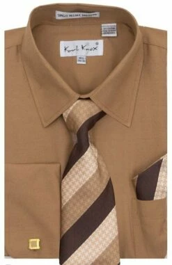 Karl Knox Men's French Cuff Shirt Set - Smooth Triple Stripe -Empire Shop 4473tan 9 opt