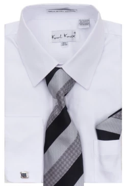 Karl Knox Men's French Cuff Shirt Set - Smooth Triple Stripe -Empire Shop 4473white 9
