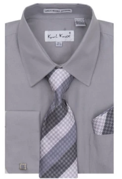 Karl Knox Men's French Cuff Shirt Set - Smooth Triple Stripe -Empire Shop 4473wilver 9