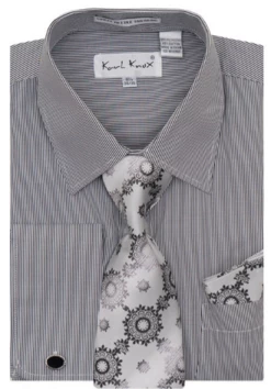 Karl Knox Men's French Cuff Shirt Set - Thin Stripes