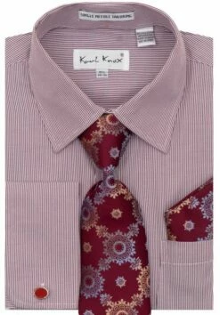 Karl Knox Men's French Cuff Shirt Set - Thin Stripes -Empire Shop 4476 wine opt