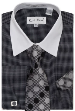 Karl Knox Men's French Cuff Shirt Set - Polkadot 9 Karl Knox Men's French Cuff Shirt Set - Polkadot -Empire Shop 4481black