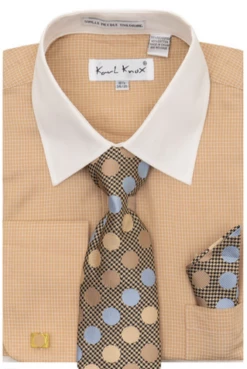 Karl Knox Men's French Cuff Shirt Set - Polkadot 11 Karl Knox Men's French Cuff Shirt Set - Polkadot -Empire Shop 4481tan