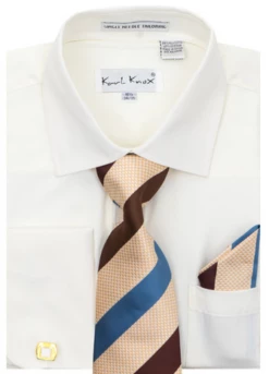 Karl Knox Men's French Cuff Shirt Set - Bold Stripes -Empire Shop 4484 ivory
