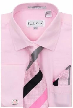 Karl Knox Men's French Cuff Shirt Set - Bold Stripes -Empire Shop 4484 pink opt