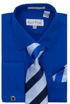 Karl Knox Men's French Cuff Shirt Set - Bold Stripes -Empire Shop 4484royal
