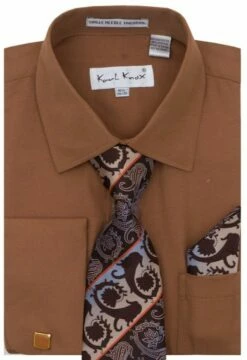 Karl Knox Men's French Cuff Shirt Set - Two Tone Stripes -Empire Shop 4485brown opt
