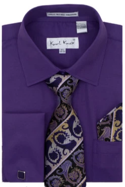 Karl Knox Men's French Cuff Shirt Set - Two Tone Stripes -Empire Shop 4485purple
