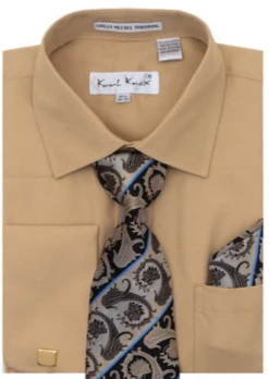 Karl Knox Men's French Cuff Shirt Set - Two Tone Stripes -Empire Shop 4485tan
