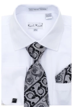 Karl Knox Men's French Cuff Shirt Set - Two Tone Stripes -Empire Shop 4485white