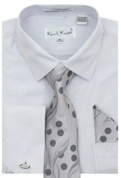 Karl Knox Men's French Cuff Shirt Set - Floral Dot -Empire Shop 4486silver