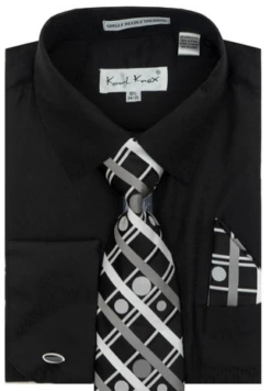 Karl Knox Men's French Cuff Shirt Set - Bold Windowpane