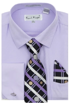 Karl Knox Men's French Cuff Shirt Set - Bold Windowpane -Empire Shop 4487lilac