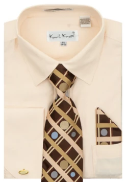 Karl Knox Men's French Cuff Shirt Set - Bold Windowpane -Empire Shop 4487tan
