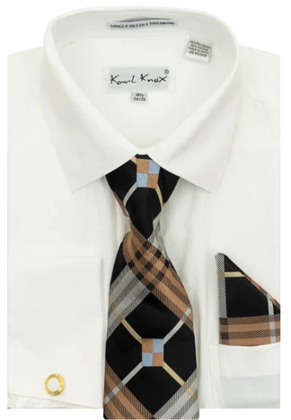 Karl Knox Men's French Cuff Shirt Set - Stylish Plaid 3 Karl Knox Men's French Cuff Shirt Set - Stylish Plaid