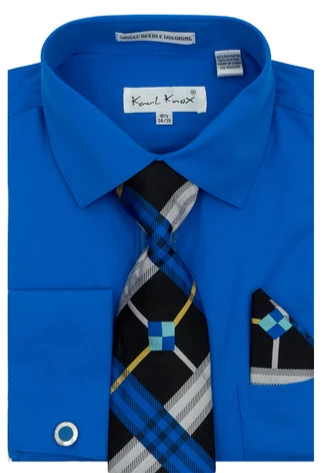 Karl Knox Men's French Cuff Shirt Set - Stylish Plaid 4 Karl Knox Men's French Cuff Shirt Set - Stylish Plaid - Image 2
