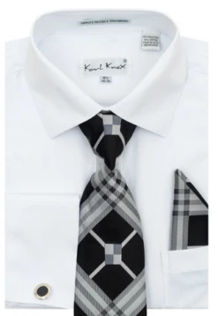 Karl Knox Men's French Cuff Shirt Set - Stylish Plaid 11 Karl Knox Men's French Cuff Shirt Set - Stylish Plaid -Empire Shop 4489white