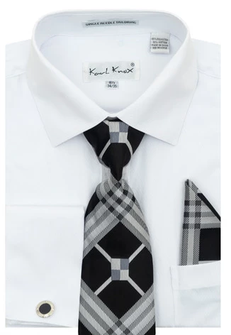 Karl Knox Men's French Cuff Shirt Set - Stylish Plaid 6 Karl Knox Men's French Cuff Shirt Set - Stylish Plaid - Image 4