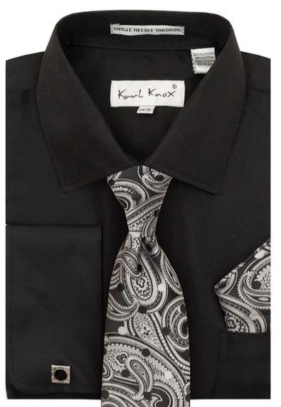Karl Knox Men's French Cuff Shirt Set - Bold Jacquard 3 Karl Knox Men's French Cuff Shirt Set - Bold Jacquard