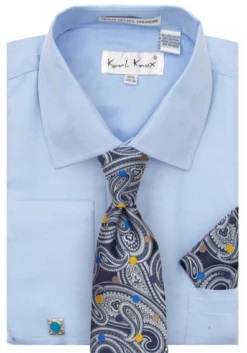 Karl Knox Men's French Cuff Shirt Set - Bold Jacquard 10 Karl Knox Men's French Cuff Shirt Set - Bold Jacquard -Empire Shop 4491 ltblue