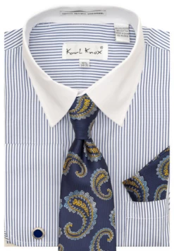 Karl Knox Men's French Cuff Shirt Set - Floral Jacquard -Empire Shop 4493 blue