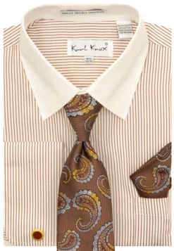 Karl Knox Men's French Cuff Shirt Set - Floral Jacquard -Empire Shop 4493 cognac