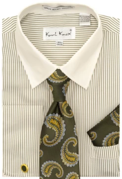 Karl Knox Men's French Cuff Shirt Set - Floral Jacquard -Empire Shop 4493 olive