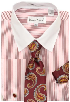 Karl Knox Men's French Cuff Shirt Set - Floral Jacquard -Empire Shop 4493 red