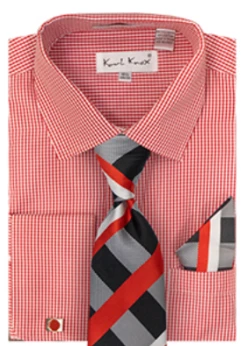 Karl Knox Men's French Cuff Shirt Set - Vibrant Stripes -Empire Shop 4494 red 1