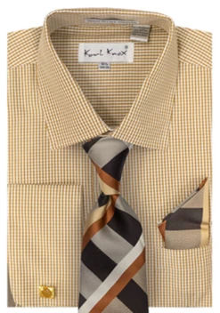 Karl Knox Men's French Cuff Shirt Set - Vibrant Stripes -Empire Shop 4494 tan 1