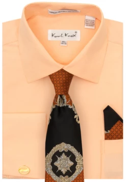 Karl Knox Men's French Cuff Shirt Set - Fashion Two Tone -Empire Shop 4495 peach