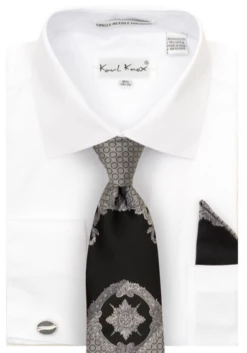 Karl Knox Men's French Cuff Shirt Set - Fashion Two Tone -Empire Shop 4495 white