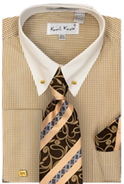 Karl Knox Men's French Cuff Shirt Set - Patterned Stripes -Empire Shop 4500 tan