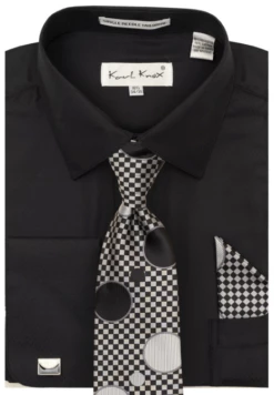 Karl Knox Men's French Cuff Shirt Set - Checker-Dot Tie