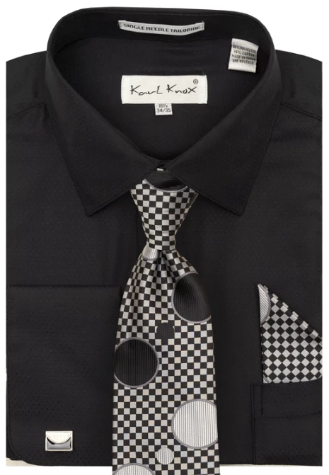 Karl Knox Men's French Cuff Shirt Set - Checker-Dot Tie 3 Karl Knox Men's French Cuff Shirt Set - Checker-Dot Tie