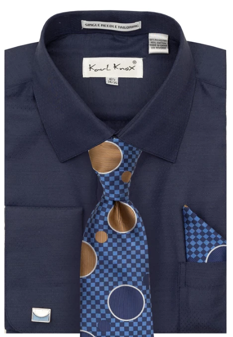 Karl Knox Men's French Cuff Shirt Set - Checker-Dot Tie 4 Karl Knox Men's French Cuff Shirt Set - Checker-Dot Tie - Image 2
