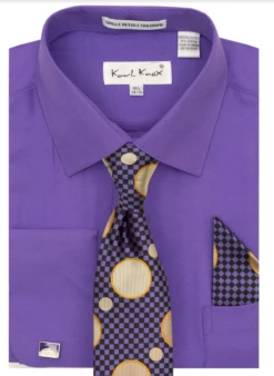Karl Knox Men's French Cuff Shirt Set - Checker-Dot Tie 10 Karl Knox Men's French Cuff Shirt Set - Checker-Dot Tie -Empire Shop 4503 purple 1