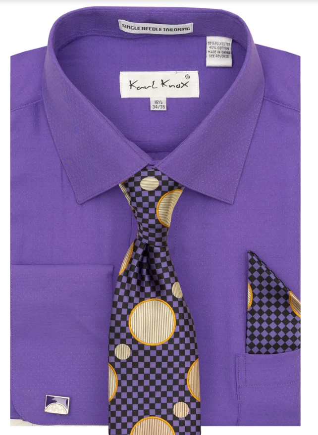 Karl Knox Men's French Cuff Shirt Set - Checker-Dot Tie 5 Karl Knox Men's French Cuff Shirt Set - Checker-Dot Tie - Image 3