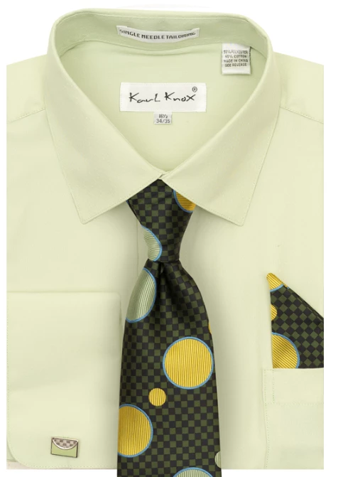 Karl Knox Men's French Cuff Shirt Set - Checker-Dot Tie 6 Karl Knox Men's French Cuff Shirt Set - Checker-Dot Tie - Image 4