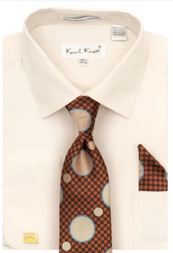Karl Knox Men's French Cuff Shirt Set - Checker-Dot Tie 12 Karl Knox Men's French Cuff Shirt Set - Checker-Dot Tie -Empire Shop 4503 tan