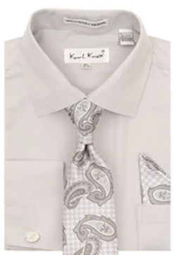Karl Knox Men's French Cuff Shirt Set - X-Pattern -Empire Shop 4505 silver