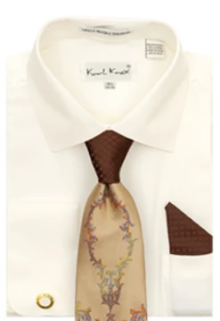 Karl Knox Men's French Cuff Shirt Set - Thorn Pattern -Empire Shop 4507 ivory