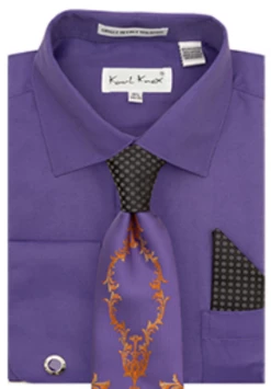 Karl Knox Men's French Cuff Shirt Set - Thorn Pattern -Empire Shop 4507 purple