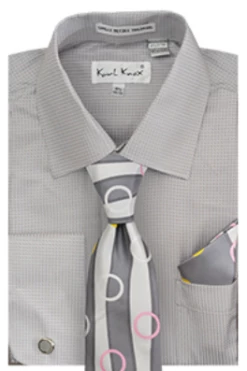 Karl Knox Men's French Cuff Shirt Set - Circle Stripe -Empire Shop 4508 silver