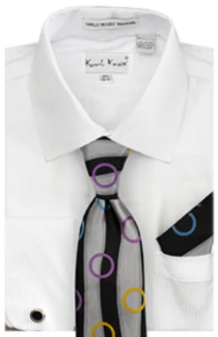 Karl Knox Men's French Cuff Shirt Set - Circle Stripe -Empire Shop 4508 white