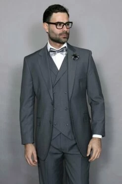 Statement Men's 3 Piece 100% Wool Suit - Elegant Solid -Empire Shop 48479 messina charcoal