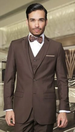 Statement Men's 3 Piece Wool Blend Suit - Solid Colors -Empire Shop 48957 lorenzo brown