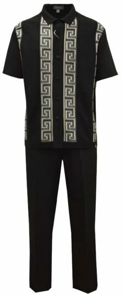Silversilk Men's 2 Piece Short Sleeve Walking Suit - Square Spirals