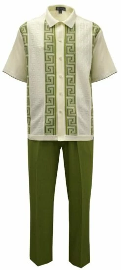 Silversilk Men's 2 Piece Short Sleeve Walking Suit - Square Spirals -Empire Shop 51011 grass f1